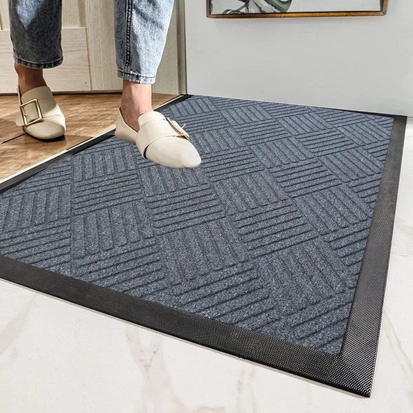 LUXE HOME INTERNATIONAL Luxe Home PVC Rubber Outdoor Door Mat Stripe Box Design Long Main Entrance Doormate Anti Slip Waterproof Welcome Mats for Floor, Bathroom, Kitchen, Office, Gym (Dark Silver, 60x90 cm, Pack of 1 ) - Dark Silver