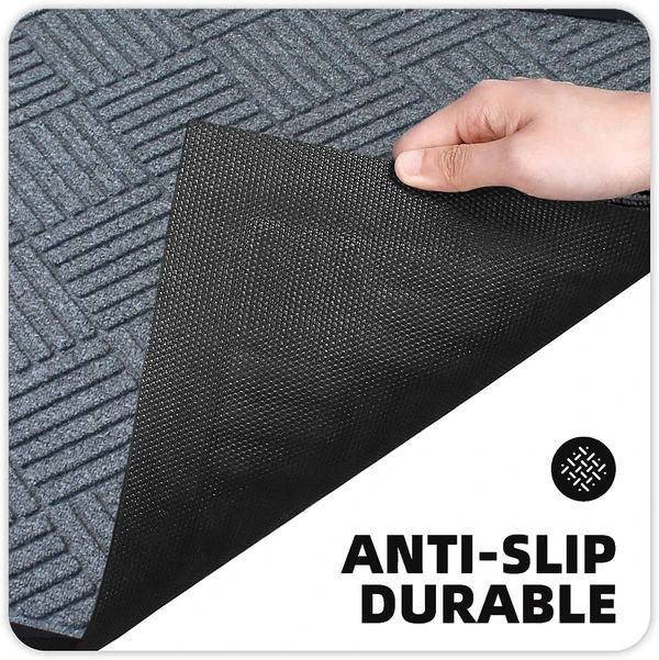 LUXE HOME INTERNATIONAL Luxe Home PVC Rubber Outdoor Door Mat Stripe Box Design Long Main Entrance Doormate Anti Slip Waterproof Welcome Mats for Floor, Bathroom, Kitchen, Office, Gym (Dark Silver, 40x60 cm, Pack of 1 ) - Dark Silver