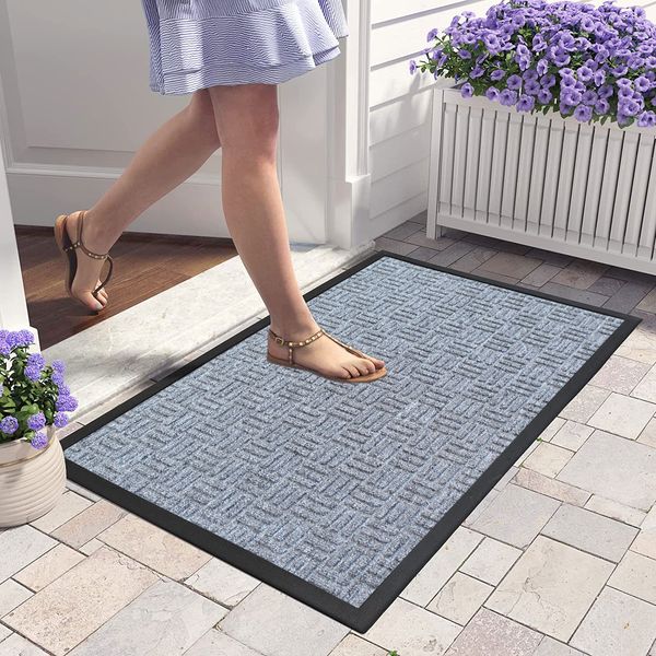LUXE HOME INTERNATIONAL Luxe Home PVC Rubber Outdoor Door Mat Stripe Box Design Long Main Entrance Doormate Anti Slip Waterproof Welcome Mats for Floor, Bathroom, Kitchen, Office, Gym (Silver, 60x90 cm, Pack of 1 ) - Silver