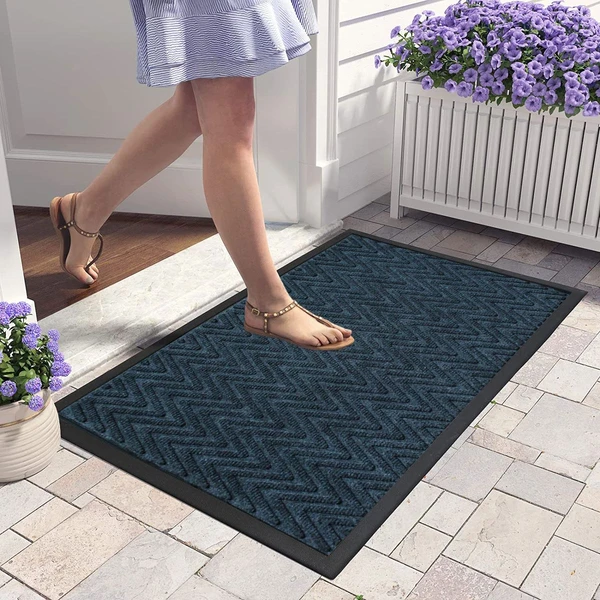 LUXE HOME INTERNATIONAL Luxe Home PVC Rubber Outdoor Door Mat Zig Zag Design Long Main Entrance Doormate Anti Slip Waterproof Welcome Mats for Floor, Bathroom, Kitchen, Office, Gym, 45x75 cm, Blue - Blue