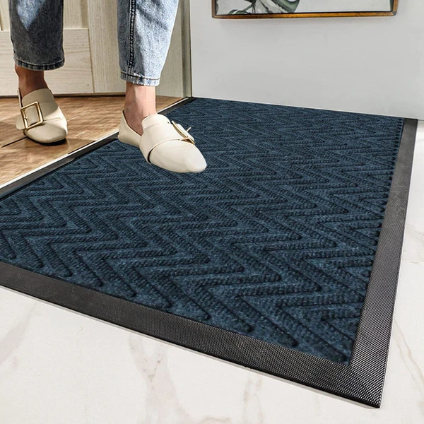 LUXE HOME INTERNATIONAL Luxe Home PVC Rubber Outdoor Door Mat Zig Zag Design Long Main Entrance Doormate Anti Slip Waterproof Welcome Mats for Floor, Bathroom, Kitchen, Office, Gym, 45x75 cm, Blue - Blue