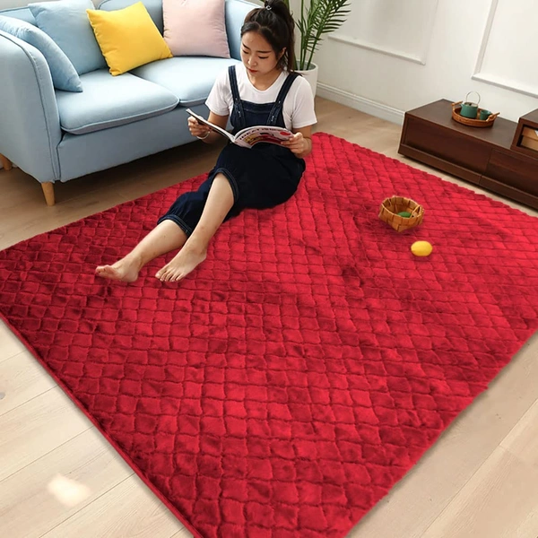 Luxe Home International Luxe Home Ruffle Floor Rug Rabbit Fur 1000 GSM Living Room Foot Mats Anti Skid Water Absorbent Easy Machine Washable Rug for Bedroom | Floor | 6 X 9 Ft | Maroon | Pack of 1 - 6X9, Maroon