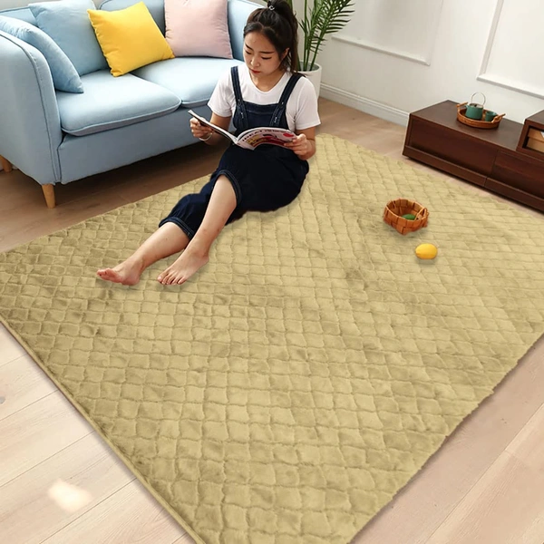 Luxe Home International Luxe Home Ruffle Floor Rug Rabbit Fur 1000 GSM Living Room Foot Mats Anti Skid Water Absorbent Easy Machine Washable Rug for Bedroom | Floor | 6 X 9 Ft | Gold | Pack of 1 - 6X9, Gold