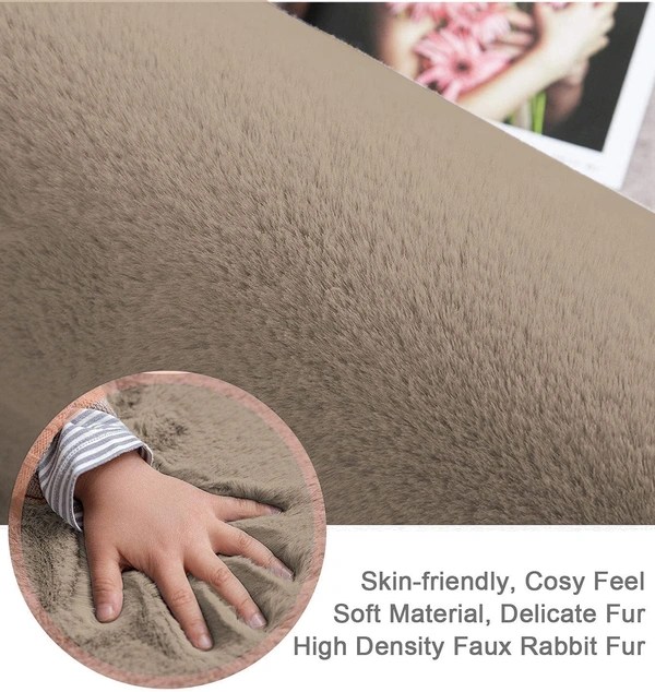 Luxe Home International Luxe Home Ruffle Ultra Soft Rabbit Fur Area Rugs Anti-Skid Washable Carpet for Kitchen, Bedroom, Living-Room, Prayer Room, Office, Hotels, Halls (Piece of 1, Taupe, 6' x 9') - 6X9, Beige, Taupe