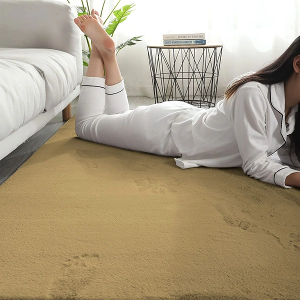 Luxe Home International Luxe Home Ruffle Ultra Soft Rabbit Fur Area Rugs Anti-Skid Washable Carpet for Kitchen, Bedroom, Living-Room, Prayer Room, Office, Hotels, Halls (Piece of 1, Anti Gold, 6' x 9') - 6X9, Mocka