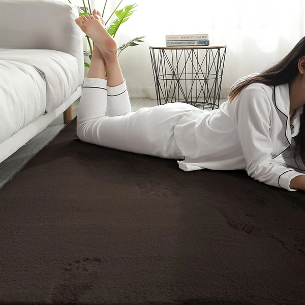 Luxe Home International Luxe Home Ruffle Ultra Soft Rabbit Fur Area Rugs Anti-Skid Washable Carpet for Kitchen, Bedroom, Living-Room, Prayer Room, Office, Hotels, Halls (Piece of 1, Chocolate, 6' x 9') - 6X9, Brown, Chocolate