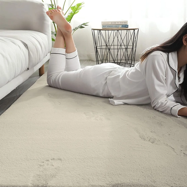 Luxe Home International Luxe Home Ruffle Ultra Soft Rabbit Fur Area Rugs Anti-Skid Washable Carpet for Kitchen, Bedroom, Living-Room, Prayer Room, Office, Hotels, Halls (Piece of 1, Beige, 6' x 9') - 6X9, Beige