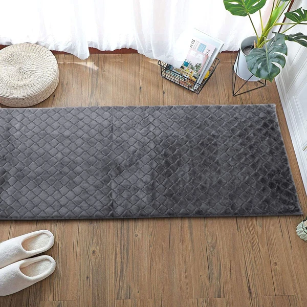 LUXE HOME INTERNATIONAL Luxe Home Runner 1000 GSM Rebbit Fur Anti Skid Slip Water Absorbent Machine Washable and Quick Dry Auatria Rugs ( Grey , 2 Ft x 5 Ft , Pack of 1 ) - Grey