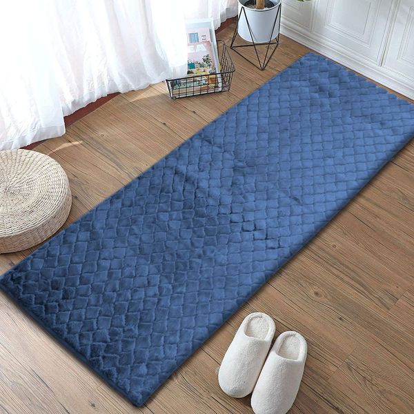 LUXE HOME INTERNATIONAL Luxe Home Runner 1000 GSM Rebbit Fur Anti Skid Slip Water Absorbent Machine Washable and Quick Dry Auatria Rugs ( Blue , 2 Ft x 5 Ft , Pack of 1 ) - Blue
