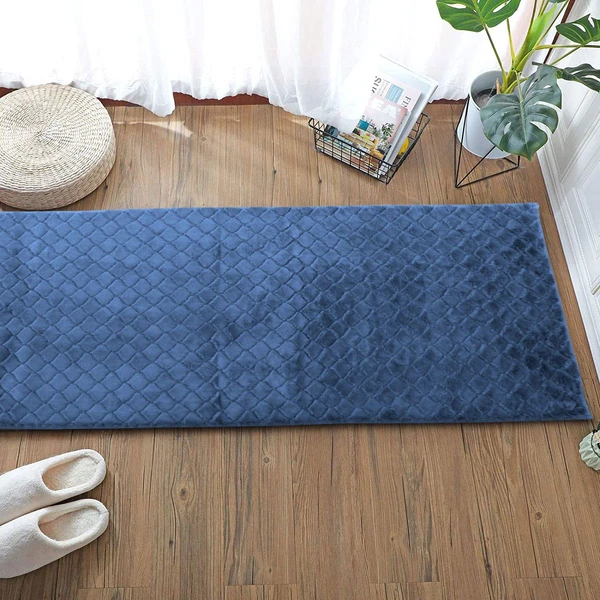 LUXE HOME INTERNATIONAL Luxe Home Runner 1000 GSM Rebbit Fur Anti Skid Slip Water Absorbent Machine Washable and Quick Dry Auatria Rugs ( Blue , 2 Ft x 5 Ft , Pack of 1 ) - Blue