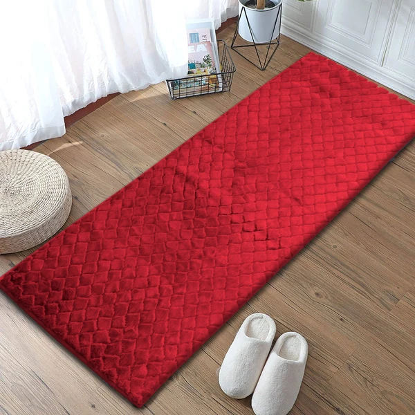 LUXE HOME INTERNATIONAL Luxe Home Runner 1000 GSM Rebbit Fur Anti Skid Slip Water Absorbent Machine Washable and Quick Dry Auatria Rugs ( Maroon , 2 Ft x 5 Ft , Pack of 1 ) - 2x5 Ft, Maroon