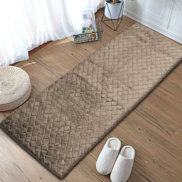 LUXE HOME INTERNATIONAL Luxe Home Runner 1000 GSM Rebbit Fur Anti Skid Slip Water Absorbent Machine Washable and Quick Dry Auatria Rugs ( Taupe , 2 Ft x 5 Ft , Pack of 1 ) - Taupe