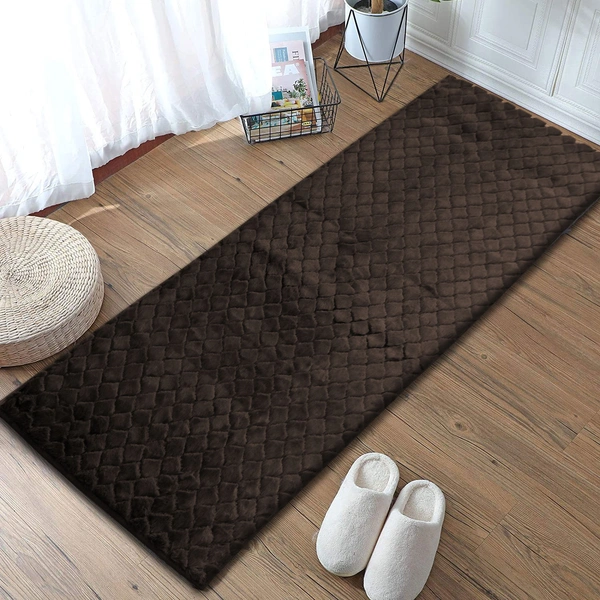 LUXE HOME INTERNATIONAL Luxe Home Runner 1000 GSM Rebbit Fur Anti Skid Slip Water Absorbent Machine Washable and Quick Dry Auatria Rugs ( Chocolate , 2 Ft x 5 Ft , Pack of 1 ) - 2x5 Ft, Chocolate