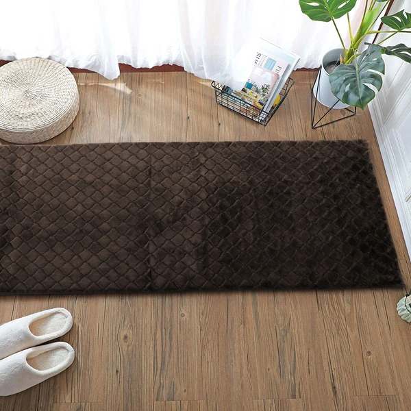 LUXE HOME INTERNATIONAL Luxe Home Runner 1000 GSM Rebbit Fur Anti Skid Slip Water Absorbent Machine Washable and Quick Dry Auatria Rugs ( Chocolate , 2 Ft x 5 Ft , Pack of 1 ) - 2x5 Ft, Chocolate