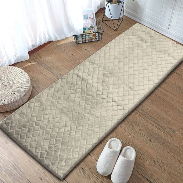 LUXE HOME INTERNATIONAL Luxe Home Runner 1000 GSM Rebbit Fur Anti Skid Slip Water Absorbent Machine Washable and Quick Dry Auatria Rugs ( Light Beige , 2 Ft x 5 Ft , Pack of 1 ) - Light Beige