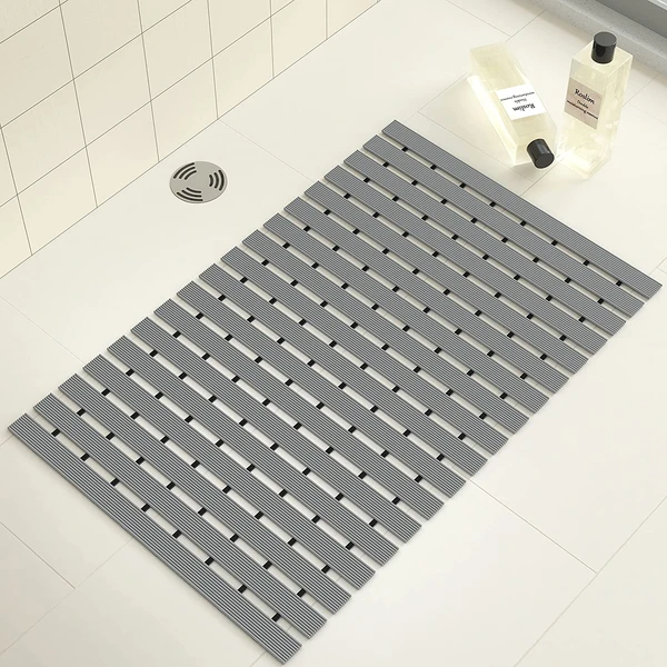 LUXE HOME INTERNATIONAL LuxeHomeShowerBathMatareNon-SlipwithHeavyDutyRubberforBathroomIndoororOutdoor,Bathtub,Kitchen,andFloorMats(Grey,17x26Inch,Packof1) - Grey