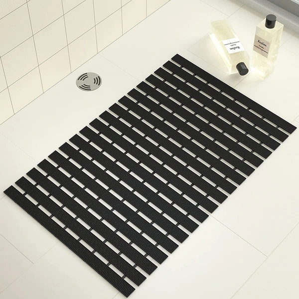 LUXE HOME INTERNATIONAL LuxeHomeShowerBathMatareNon-SlipwithHeavyDutyRubberforBathroomIndoororOutdoor,Bathtub,Kitchen,andFloorMats(Black,17x26Inch,Packof1) - Black