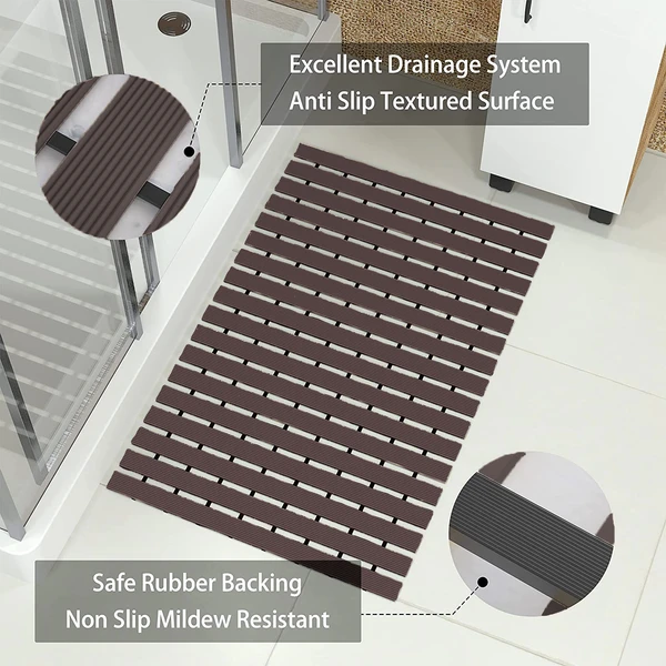 LUXE HOME INTERNATIONAL Luxe Home Shower Bath Mat are Non-Slip with Heavy Duty Rubber for Bathroom Indoor or Outdoor, Bathtub, Kitchen, and Floor Mats ( Chocolate, 17x26 Inch, Pack of 1 ) - Chocolate