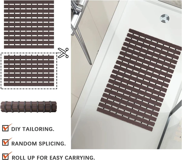 LUXE HOME INTERNATIONAL LuxeHomeShowerBathMatareNon-SlipwithHeavyDutyRubberforBathroomIndoororOutdoor,Bathtub,Kitchen,andFloorMats(Chocolate,17x26Inch,Packof1) - Chocolate