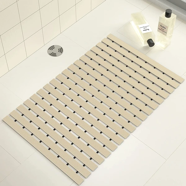 LUXE HOME INTERNATIONAL LuxeHomeShowerBathMatareNon-SlipwithHeavyDutyRubberforBathroomIndoororOutdoor,Bathtub,Kitchen,andFloorMats(Beige,17x26Inch,Packof1) - Beige