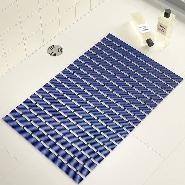 LUXE HOME INTERNATIONAL Luxe Home Shower Bath Mat are Non-Slip with Heavy Duty Rubber for Bathroom Indoor or Outdoor, Bathtub, Kitchen, and Floor Mats ( Blue, 17x26 Inch, Pack of 1 ) - Blue