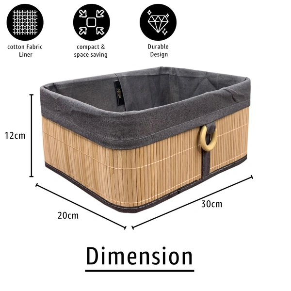 Luxe Home International Luxe Home Stripe Storage Box Bamboo (30x20x12 cm) Eco-Friendly, Foldable Basket for Home (Beige, Pack of 1) - 30x20x12 cm, Beige
