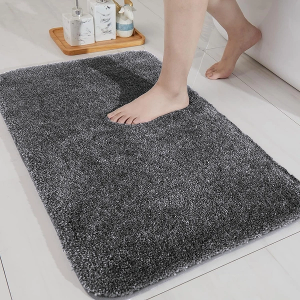 LUXE HOME INTERNATIONAL Bathmat Newman Microfiber 2500 GSM Anti Slip ( Grey, 40x60 cm, Pack of 1 ) - Grey