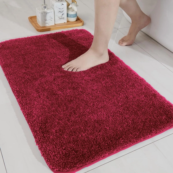 LUXE HOME INTERNATIONAL Bathmat Newman Microfiber 2500 GSM Anti Slip ( Maroon, 40x60 cm, Pack of 1 ) - 40x60 cm, Maroon