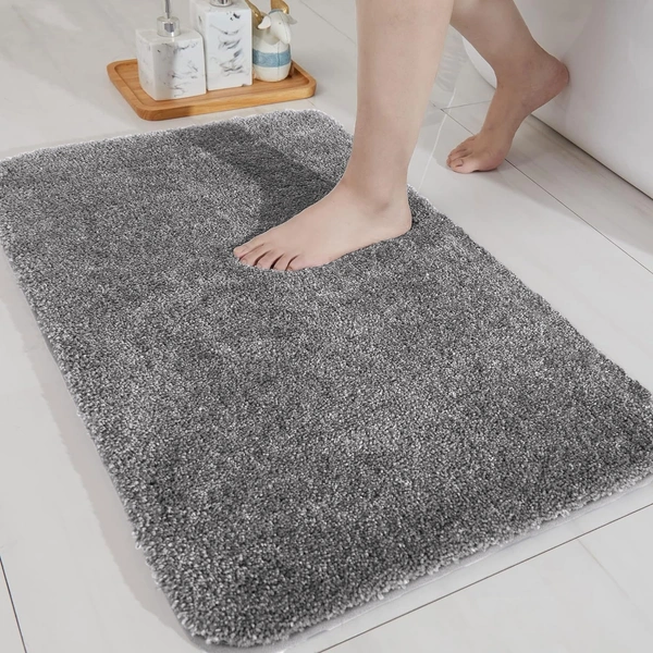 LUXE HOME INTERNATIONAL Bathmat Newman Microfiber 2500 GSM Anti Slip ( Silver, 40x60 cm, Pack of 1 ) - 40x60 cm, Silver