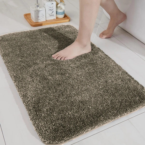 LUXE HOME INTERNATIONAL Bathmat Newman Microfiber 2500 GSM Anti Slip ( taupe, 40x60 cm, Pack of 1 ) - 40x60 cm, taupe