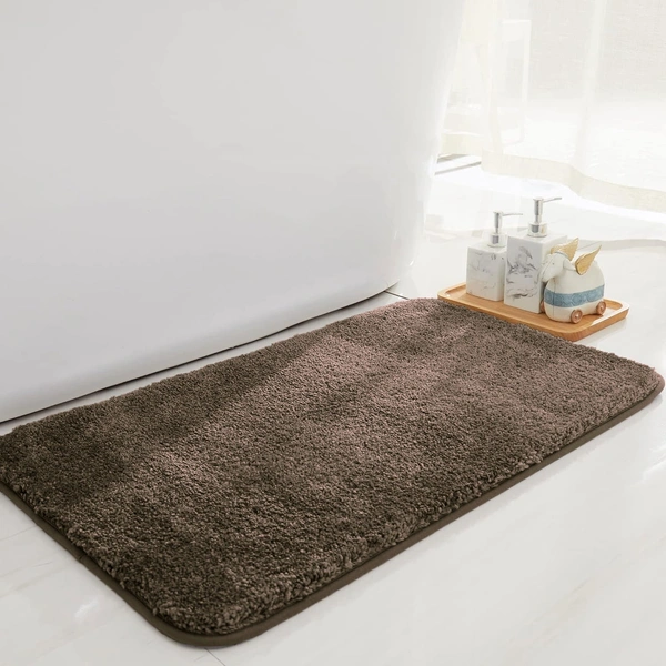 LUXE HOME INTERNATIONAL Bathmat Newman Microfiber 2500 GSM Anti Slip ( Chocolate, 45x75 cm, Pack of 1 ) - 45x75 cm, Chocolate