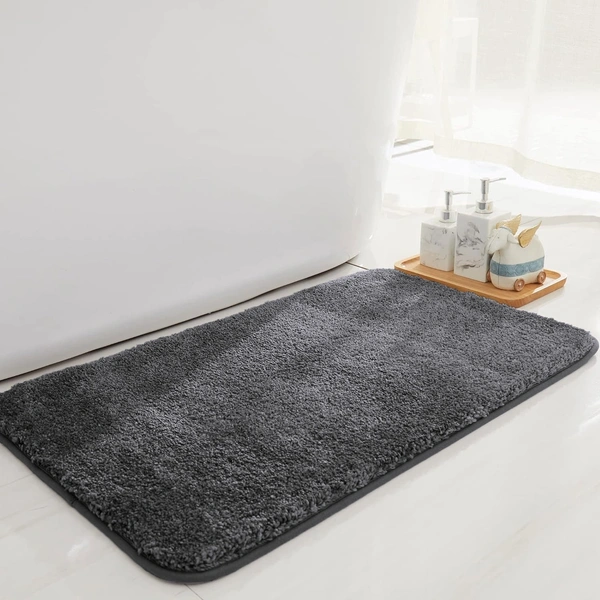 LUXE HOME INTERNATIONAL Bathmat Newman Microfiber 2500 GSM Anti Slip ( Grey, 45x75 cm, Pack of 1 ) - 45x75 cm, Grey