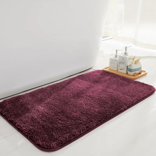 LUXE HOME INTERNATIONAL Bathmat Newman Microfiber 2500 GSM Anti Slip ( wine, 45x75 cm, Pack of 1 ) - 45x75 cm, wine