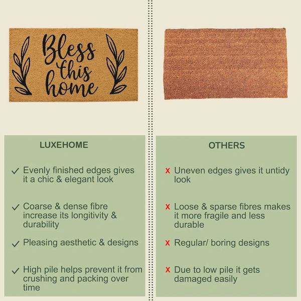 Luxe Home International Bless This Home Printed Design Coir Doormat for Entrance (71 x 45 cm ) - 71x 45 Cm, Gold