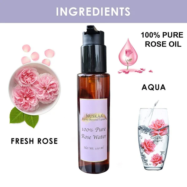 LUXE HOME INTERNATIONAL NUSKAA100%PurelyOrganicRoseWater/GulabJalInfusedWithPureRoseOilForMen&WomenAllSkinTypes,AllAgeGroups,100Ml - Pink