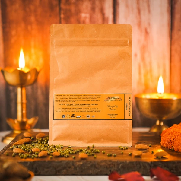 LUXE HOME INTERNATIONAL NUSKAA Organic Body Skin Ubtan Powder Scrub Pure Natural Turmeric Face Mask Glowing Pack Special for Women | Men |100 G - Yellow