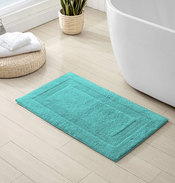 LUXE HOME INTERNATIONAL Bath Mat Cotton Super Soft Absorbent Paris Mat, Hotel Bath Mat for Bathroom, Kitchen, Doormat, Floor mat - 40x60 cm, Aqua