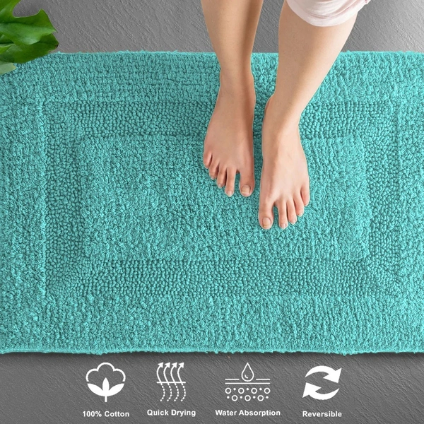 LUXE HOME INTERNATIONAL Bath Mat Cotton Super Soft Absorbent Paris Mat, Hotel Bath Mat for Bathroom, Kitchen, Doormat, Floor mat - 40x60 cm, Aqua