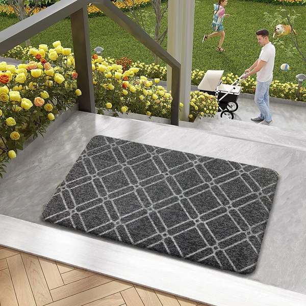 LUXE HOME INTERNATIONAL Phuket PVC Loop Utility Anti-Fatigue Kitchen Mat Non-Slip Cushioned Comfort Mat - Plaid Pattern Standing Desk Mat - Waterproof and Easy to Clean for Home and Office - 40x60 cm, Grey