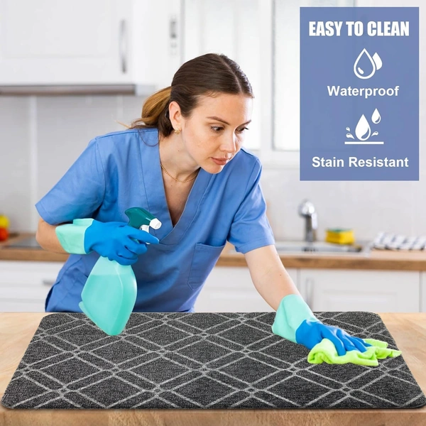 LUXE HOME INTERNATIONAL Phuket PVC Loop Utility Anti-Fatigue Kitchen Mat Non-Slip Cushioned Comfort Mat - Plaid Pattern Standing Desk Mat - Waterproof and Easy to Clean for Home and Office - 40x60 cm, Grey