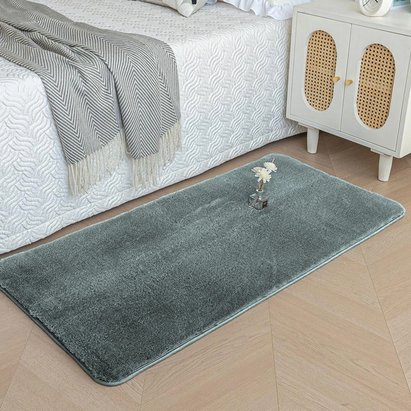 LUXE HOME INTERNATIONAL Rabbit Fur Rectangular Mat Soft Anti Slip Skid Ruffle Mats For Bathroom Door 60X90 Cm (Seige) Pc 1,Grey - 60x90 cm, Seige