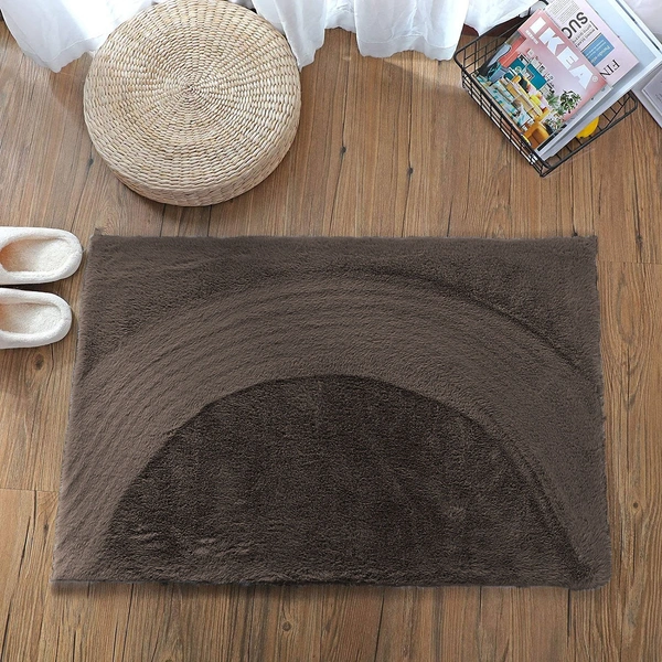 LUXE HOME INTERNATIONAL Ruffle Bath Mat Rabbit Fur 1000 Gsm Bathroom Door Rectangular Foot Mats Anti Skid Water Absorbent Easy Machine Washable Rug For Entrance|Kitchen Floor|40X60 Cm|Cocoa|Pack Of 1 - 40x60 cm, Cocoa