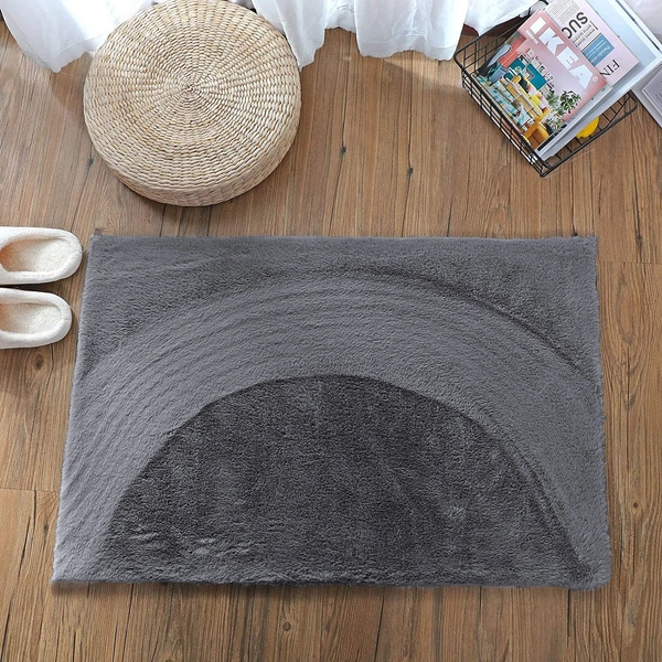 LUXE HOME INTERNATIONAL Ruffle Bath Mat Rabbit Fur 1000 Gsm Bathroom Door Rectangular Foot Mats Anti Skid Water Absorbent Easy Machine Washable Rug For Entrance|Kitchen Floor|40X60 Cm|Grey|Pack Of 1 - 40x60 cm, Grey