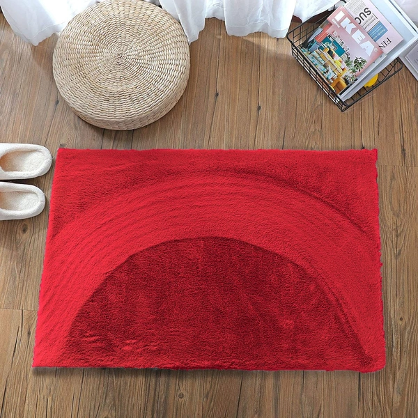 LUXE HOME INTERNATIONAL Rabbit Fur Super Soft Non Slip Mat for Bathroom, Bedroom - 40x60 cm, Maroon