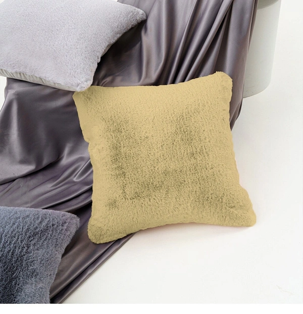 LUXE HOME INTERNATIONAL Cushion Cover 16 inch x 16 inch Duble Side Rabbit Fur Diamond Design Covers Set of 2 for Sofa, Bedroom, livingroom - 16"x16", Gold