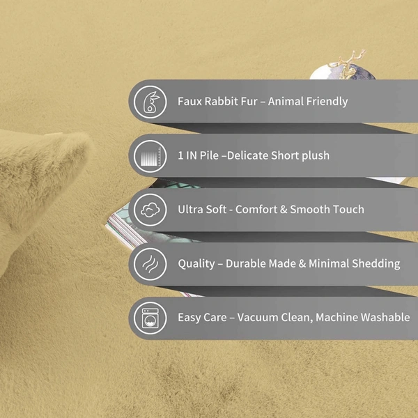 LUXE HOME INTERNATIONAL Rabbit Fur Super Soft Non Slip Floor Carpets for Bedroom, Livingroom - 4x6 Ft, Gold