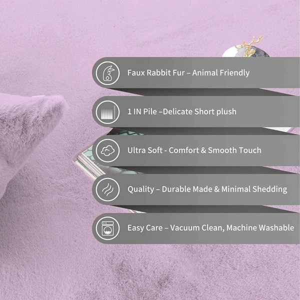 LUXE HOME INTERNATIONAL Rectangular Carpet Super Soft Anti Skid Rabbit Fur (1000 Gsm) Bathroom Mats For Bedroom, Door, Kitchen Floor (4 X 6 Ft, Lilac) Pack Of 1 - 4x6 Ft, Lilca