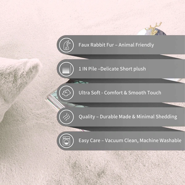LUXE HOME INTERNATIONAL Rabbit Fur Super Soft Non Slip Mat for Bathroom, Bedroom - 60x90 cm, Skin