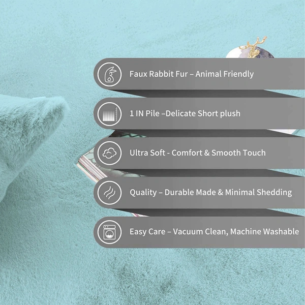 LUXE HOME INTERNATIONAL Rabbit Fur Super Soft Non Slip Floor Runner for Bedroom - 2x5 Ft, Turquish