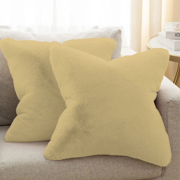 LUXE HOME INTERNATIONAL Cushion Cover 16 inch x 16 inch Duble Side Rabbit Fur Diamond Design Covers Set of 2 for Sofa, Bedroom, livingroom - 16"x16", Gold